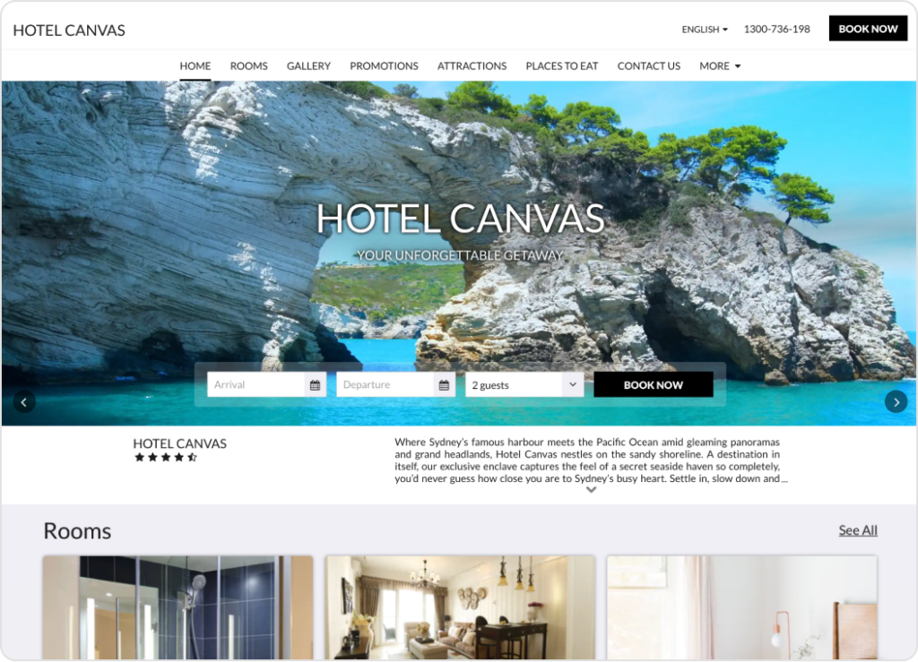 Picture showing an example of a hotel website template