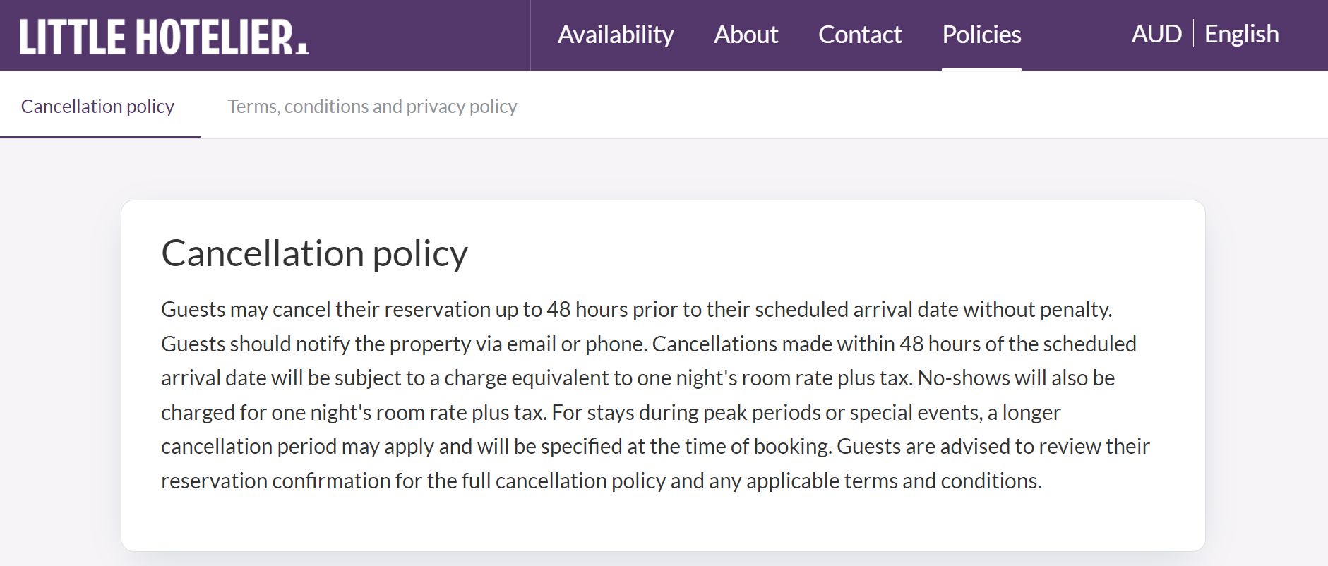 What is hotel cancellation policy?