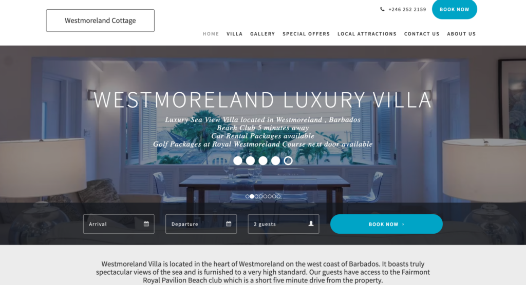 Image showing a pleasant website homepage of a luxury villa